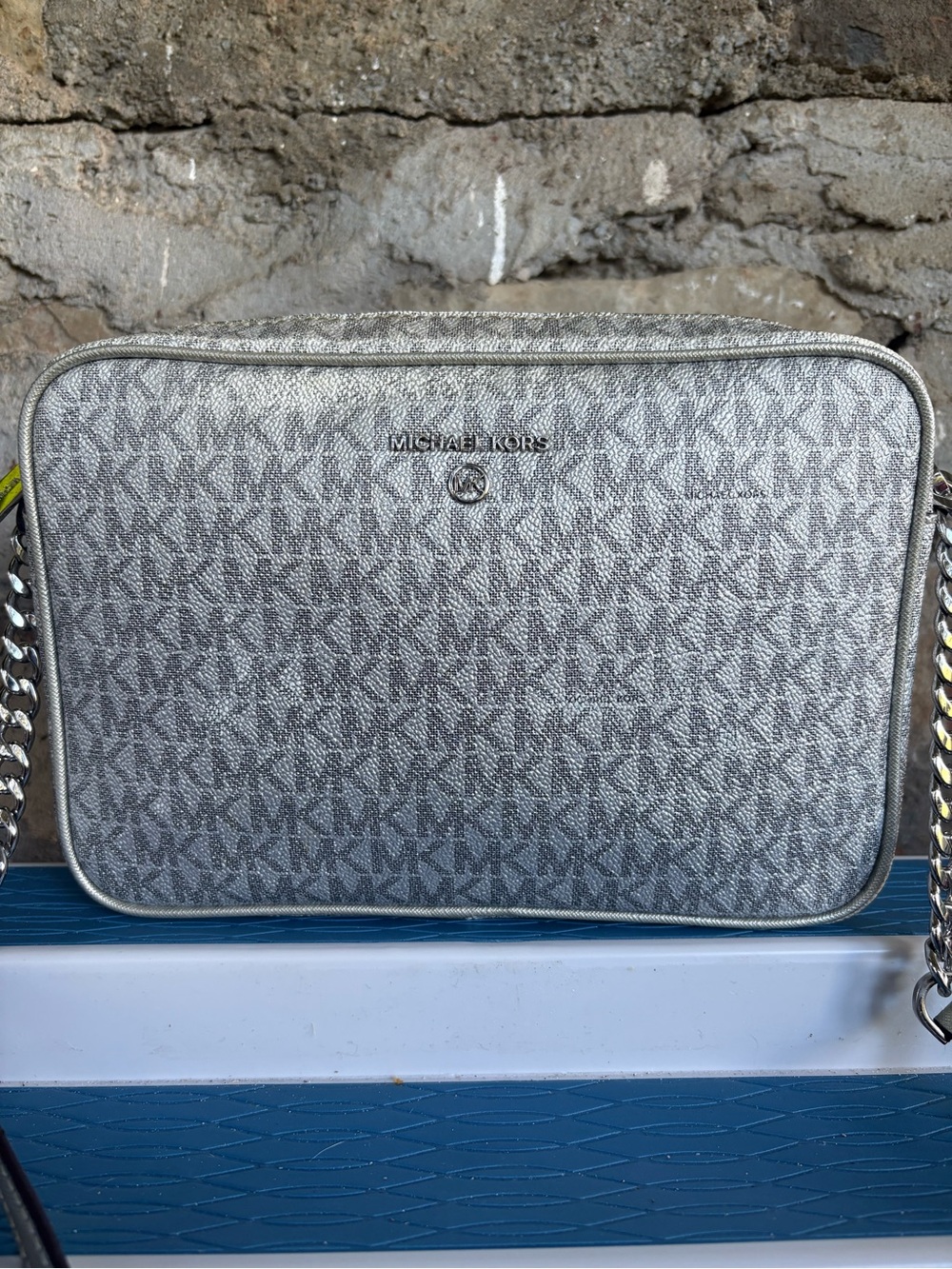 Michael Kors Silver MK Logo Crossbody Messenger